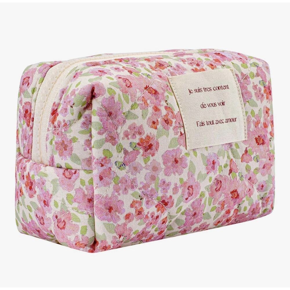 Uekeboag Small Floral Quilted Cotton Makeup Pouch